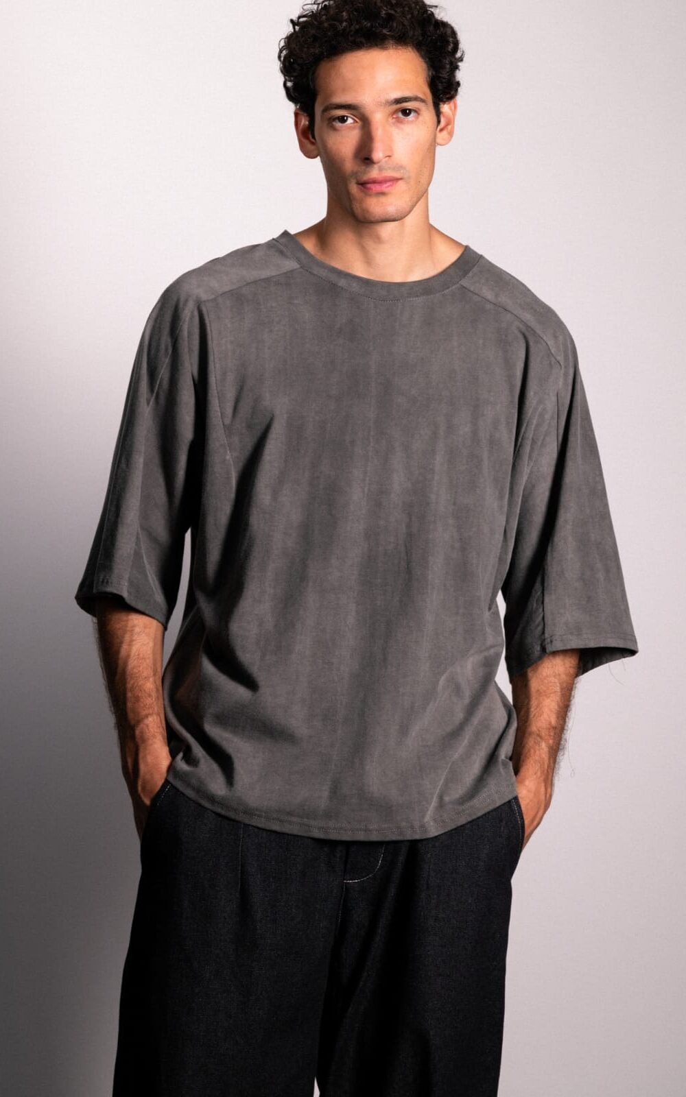 Ανδρικό INDEED Oversized T-Shirt Washed Effect – Ανθρακί