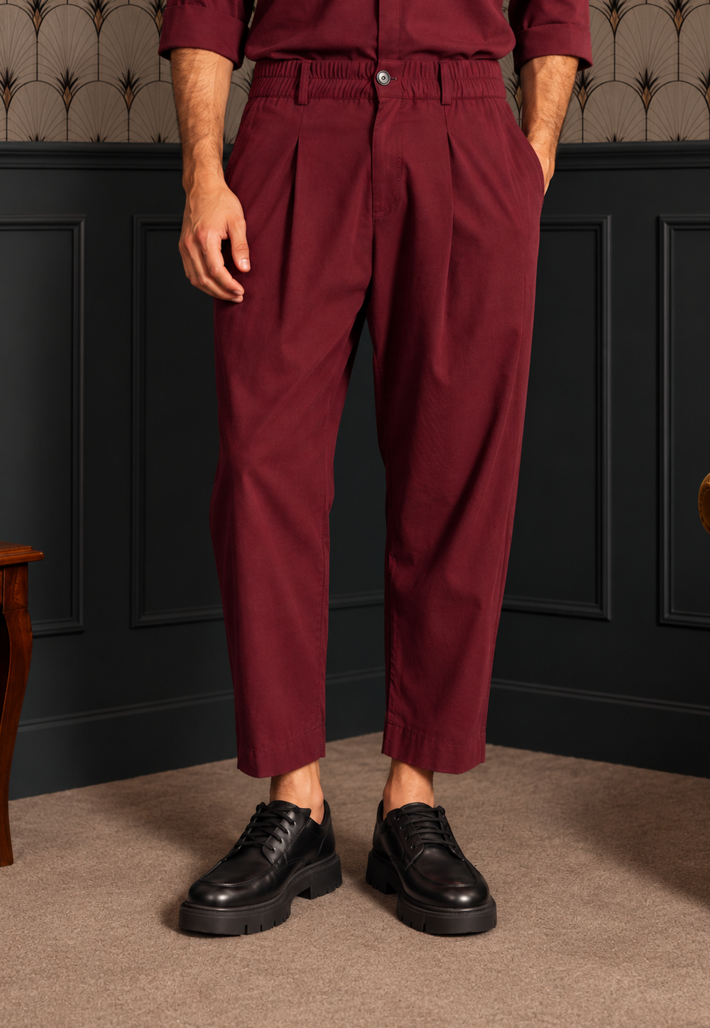 Relaxed Tailored Παντελόνι με Πιέτες – Burgun