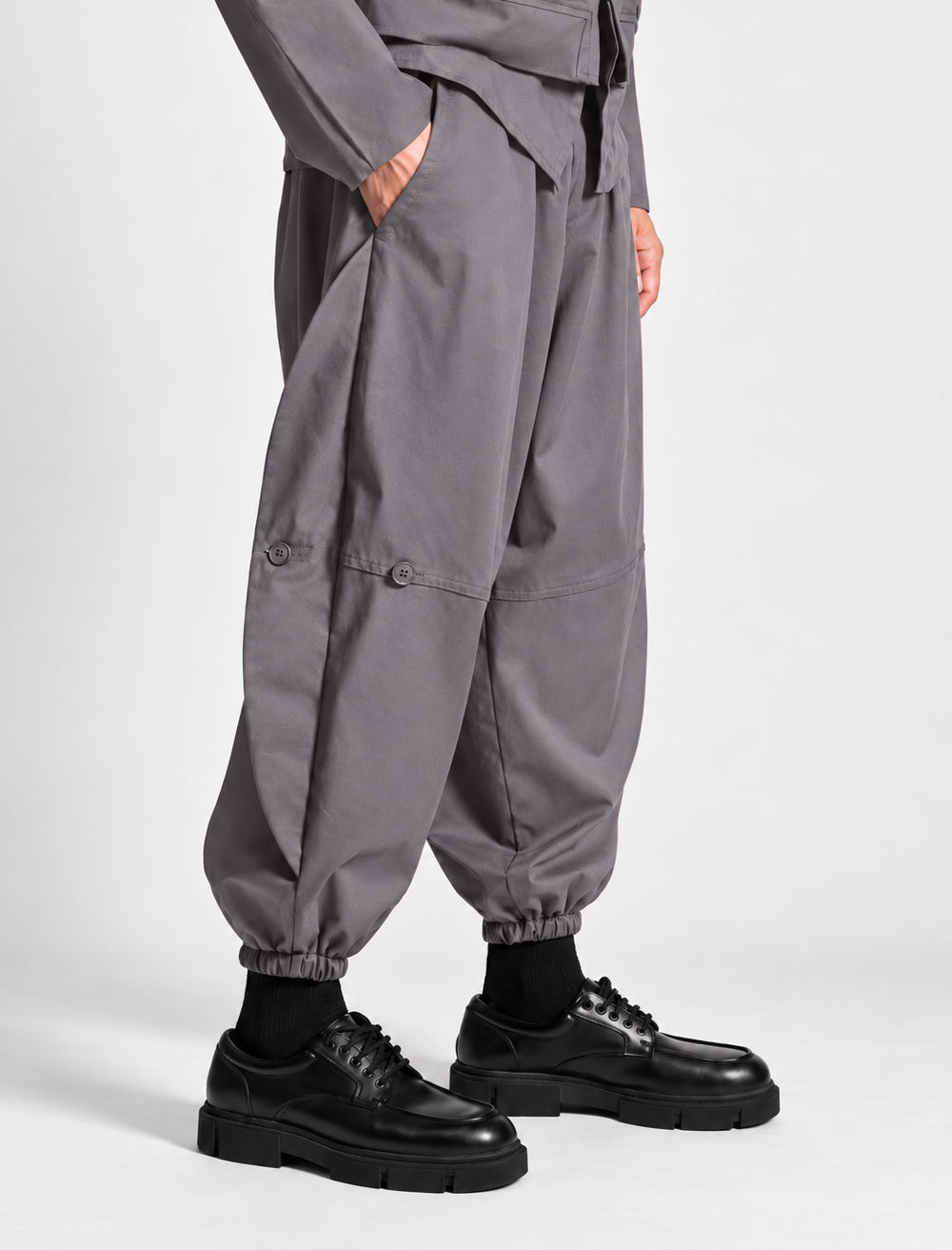 Balloon Fit Παντελόνι με Statement Κουμπιά – Dusty Grey