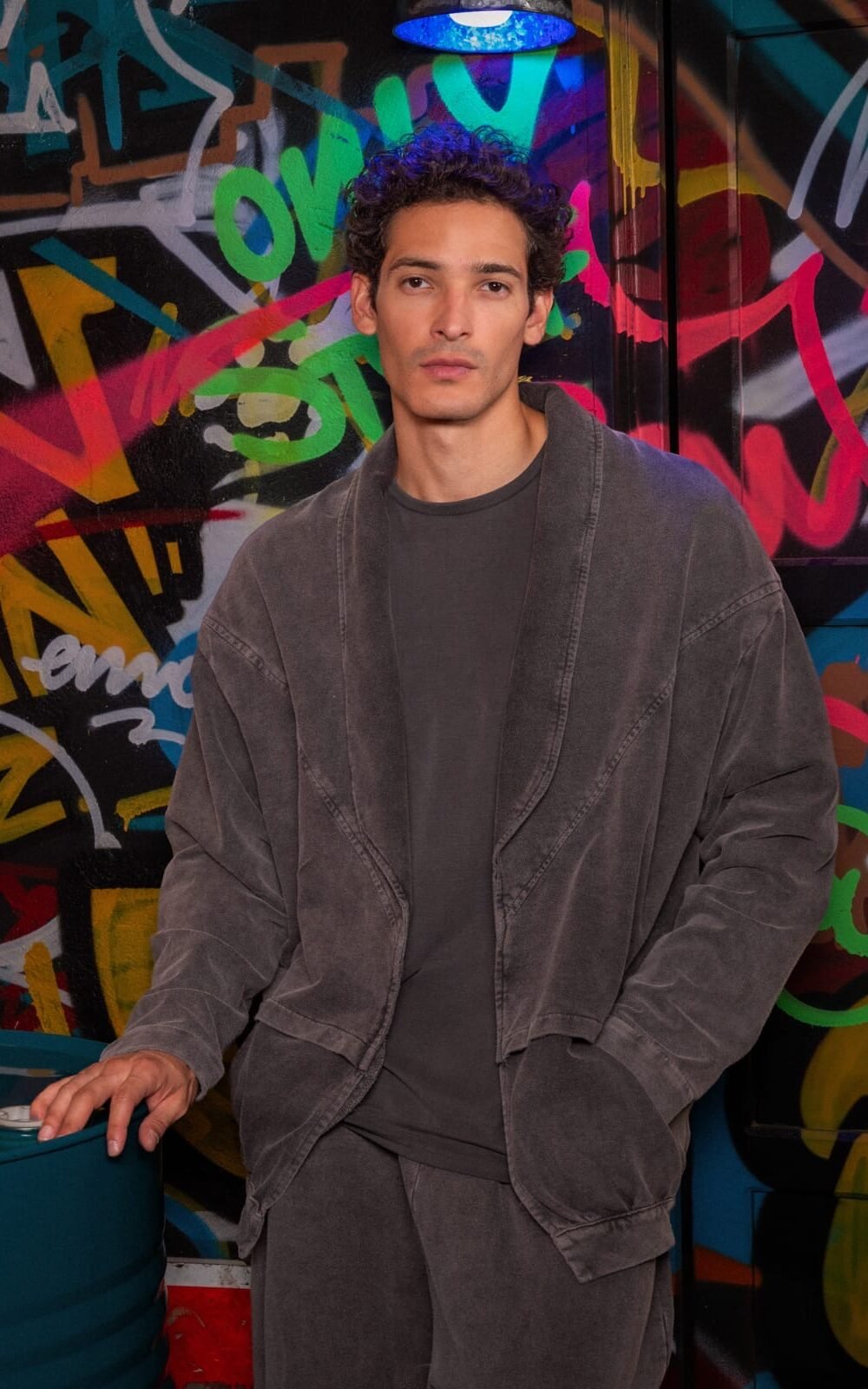 Oversized Indeed Ανδρική Ζακέτα Washed Ανθρακί