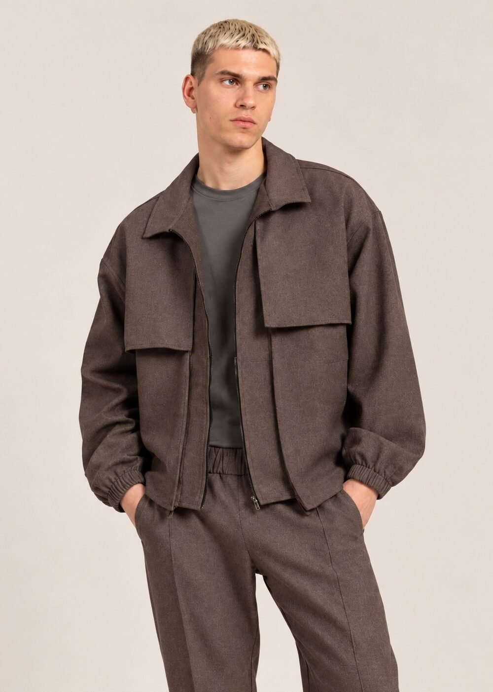Ανδρικό Oversized Jacket με Τσέπες – Καφέ